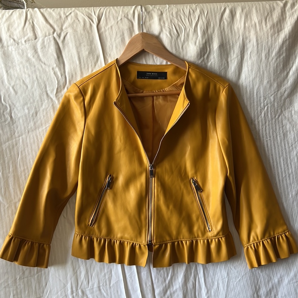 Zara Basic Pleather Mustard Yellow Jacket - image 6